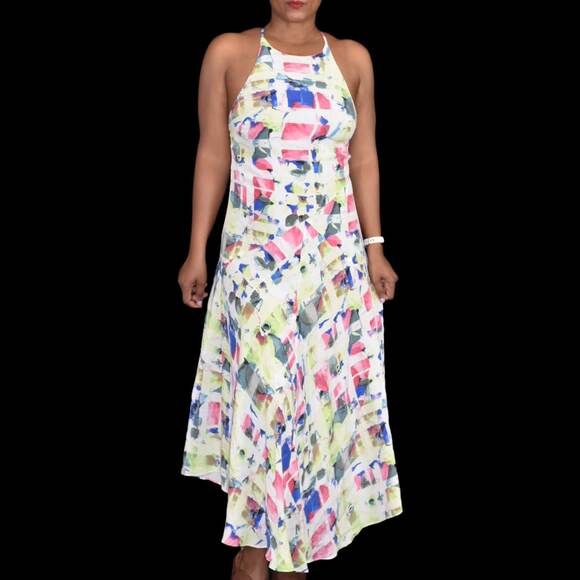 Joie Cinthia Halter Dress White Silk Watercolor Print Handkerchief Midi Slip 4 - Picture 13 of 16